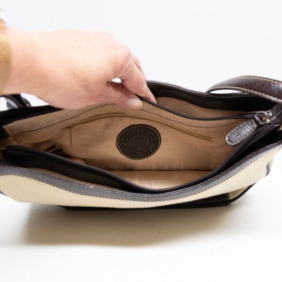 ETIEENE AIGNER Shoulder Bag Cream & Brown Medium Size Handbag Adjustable Strap - Picture 9 of 11